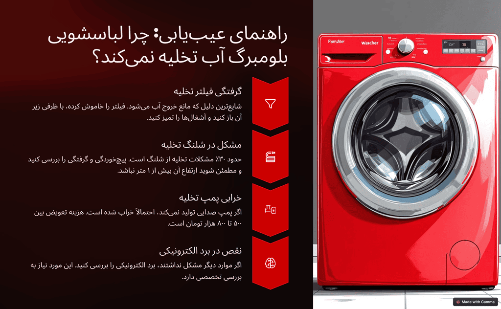 اینفوگرافی عیب یابی تخلیه نشدن آب لباسشویی بلومبرگ